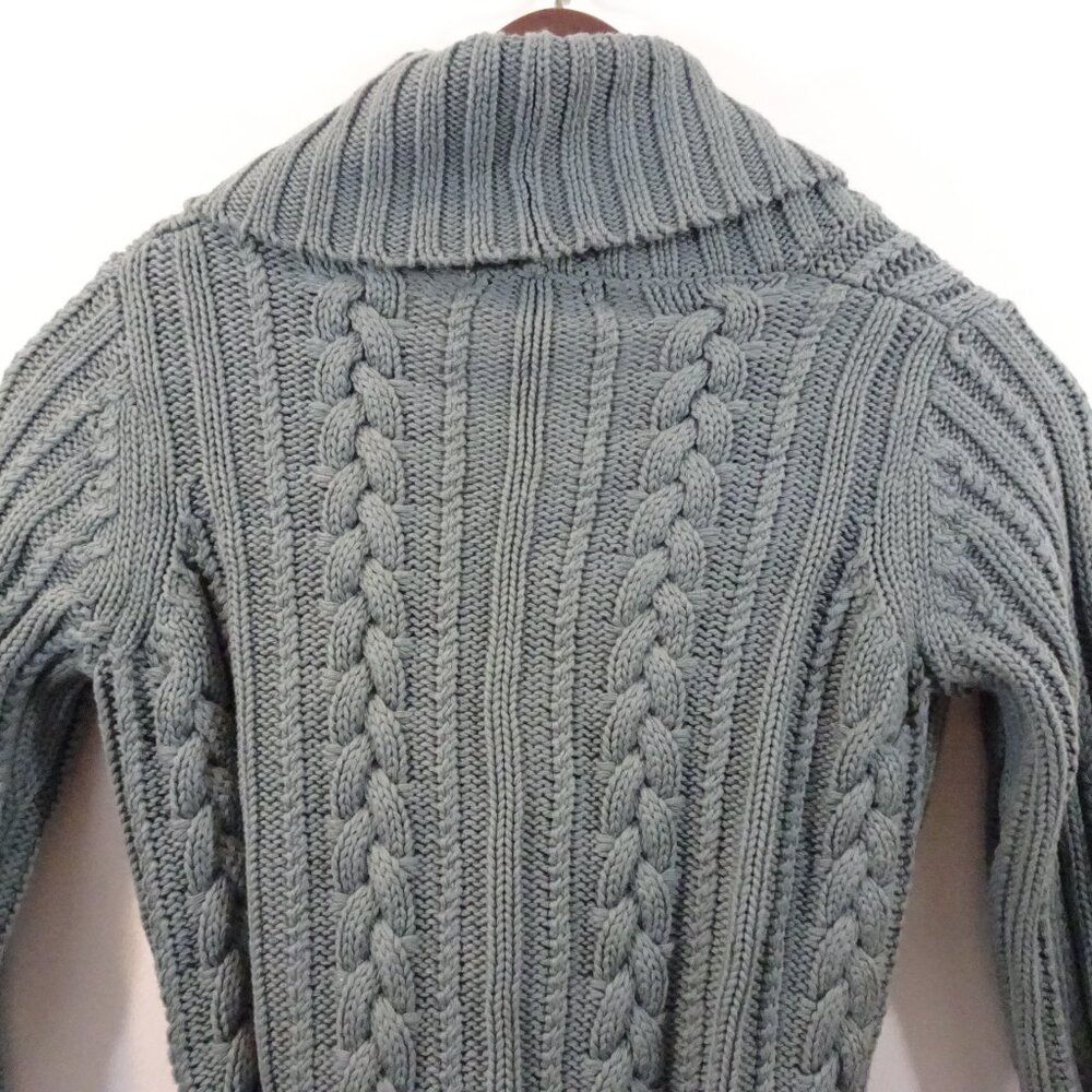 Eddie Bauer Cotton Cable Knit Belted Cardigan Sweater XS Petite Gray Green Vtg - Picture 6 of 6